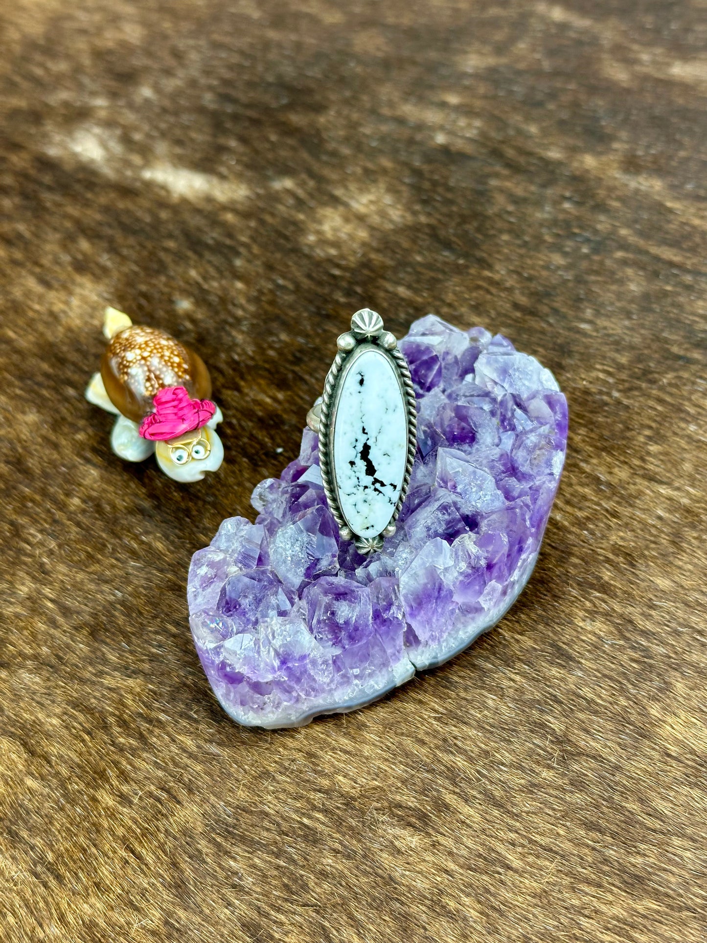 White Buffalo Turquoise Sterling Silver Oval Ring
