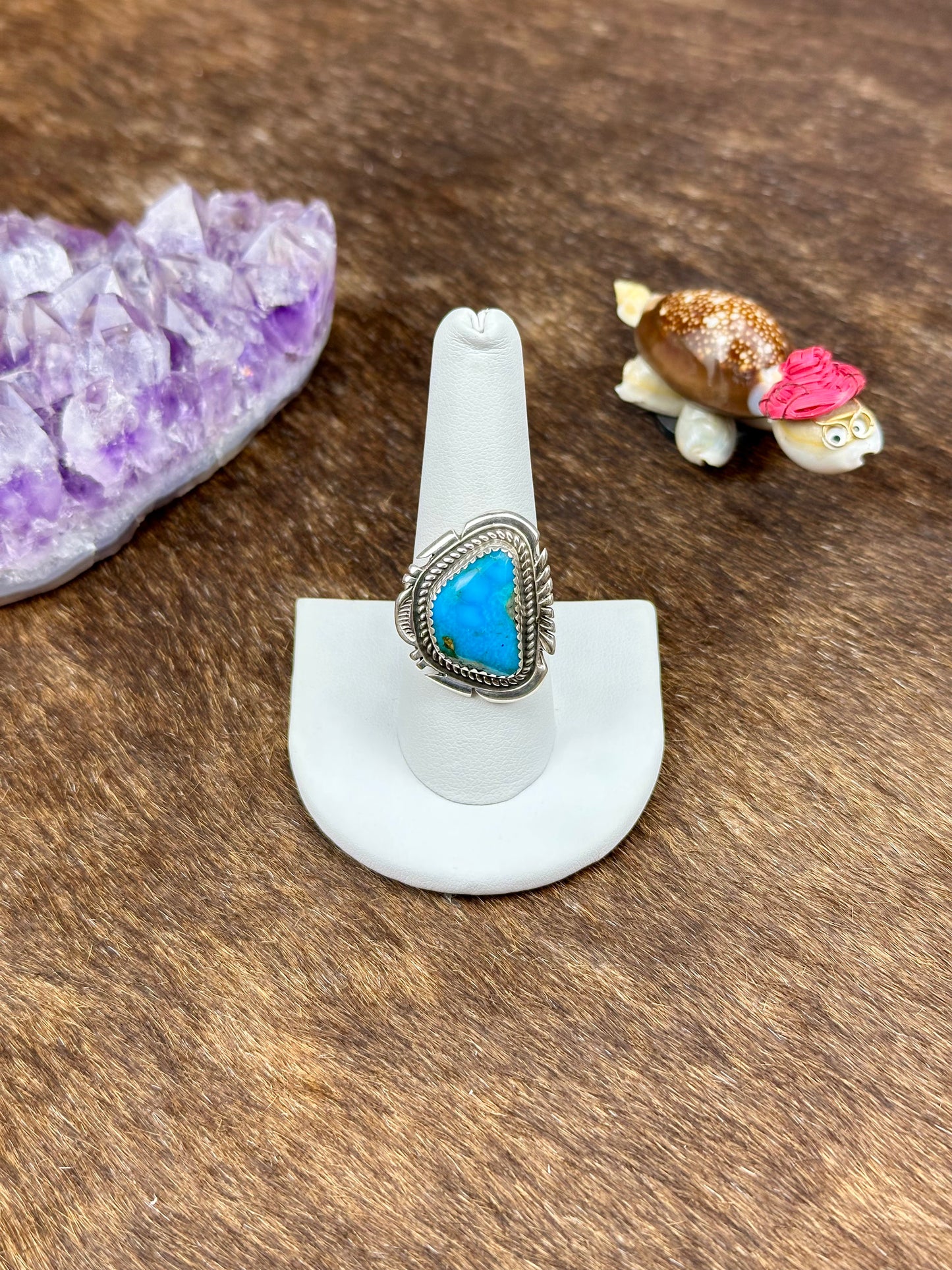 Kingman Turquoise Stamped Sterling Silver Ring