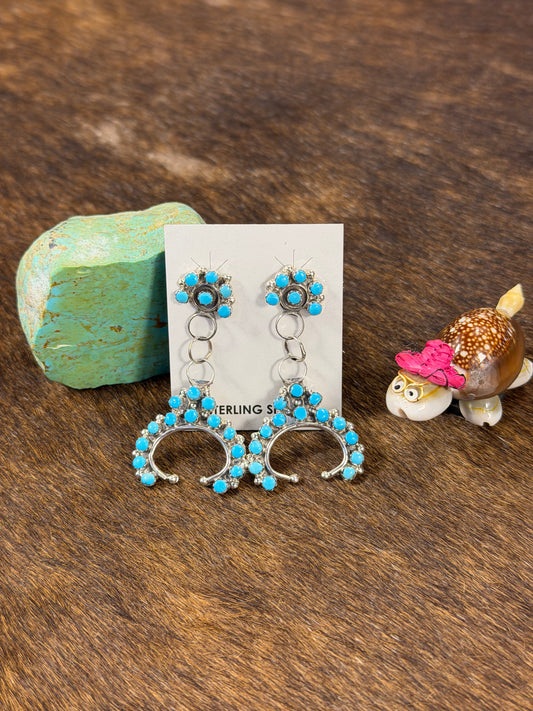 Kingman Turquoise Horseshoes Dangle Zuni Earrings