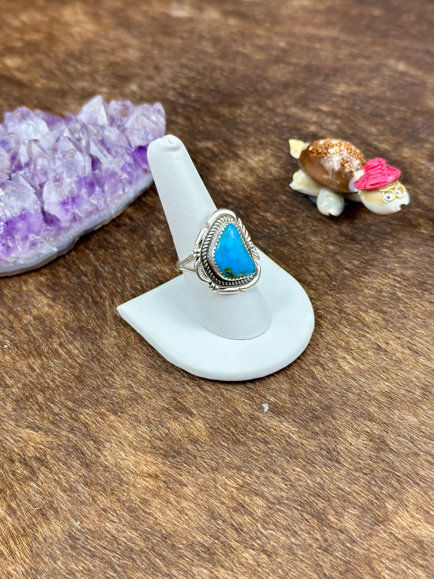 Kingman Turquoise Stamped Sterling Silver Ring