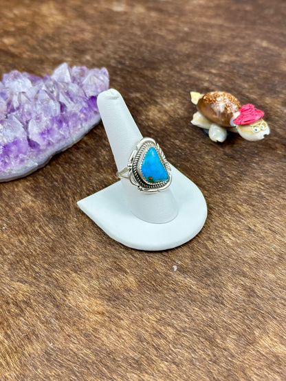 Kingman Turquoise Stamped Sterling Silver Ring
