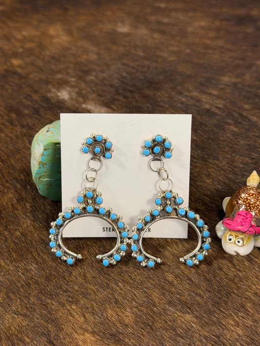 Kingman Turquoise Horseshoes Dangle Zuni Earrings