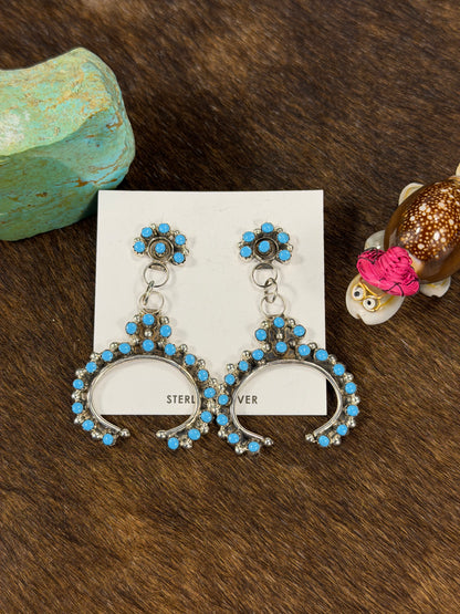 Kingman Turquoise Horseshoes Dangle Zuni Earrings