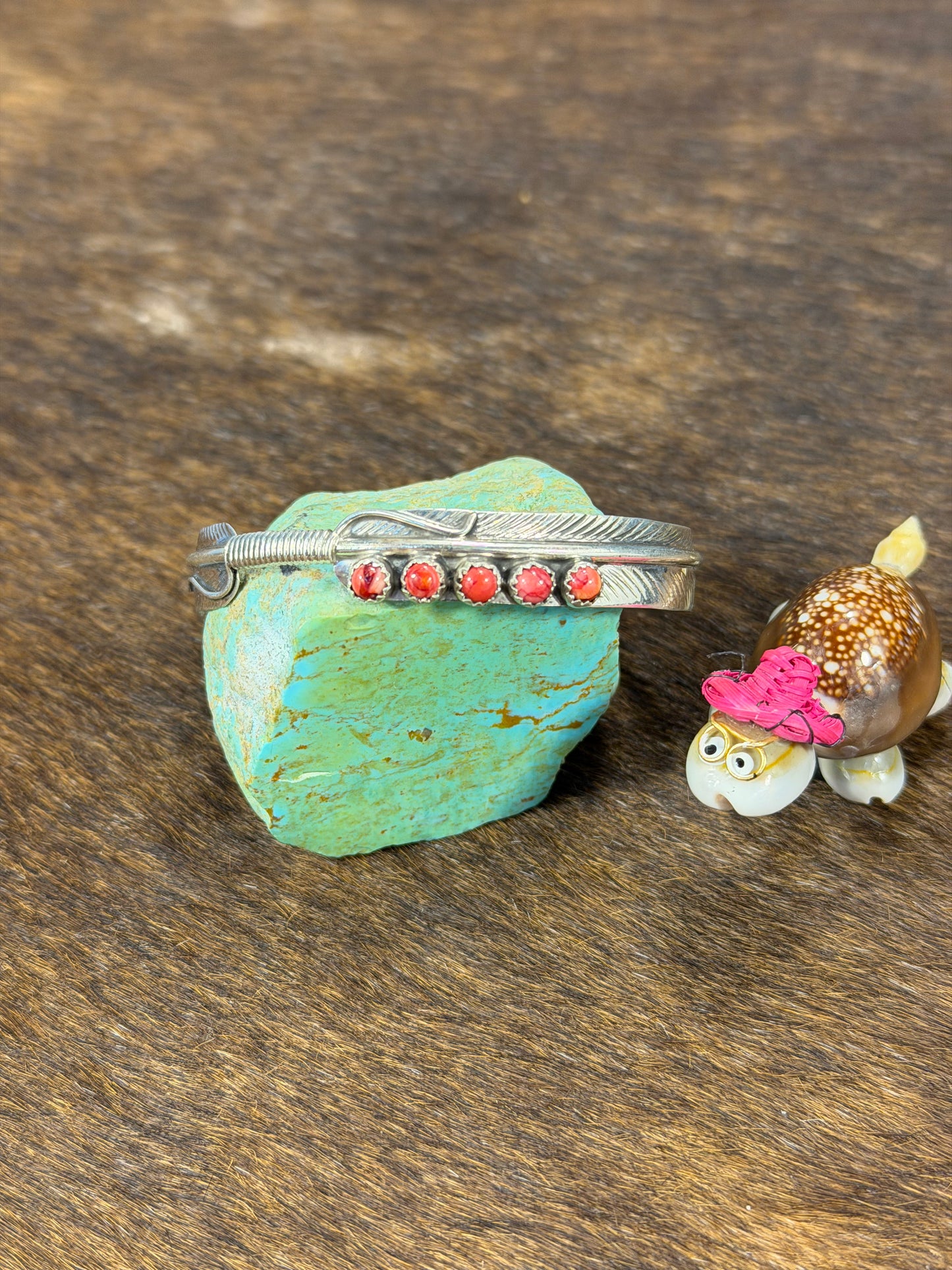 5 Stone Red Spiny Feather Breaclet