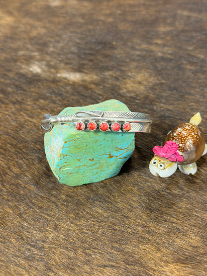 5 Stone Red Spiny Feather Breaclet