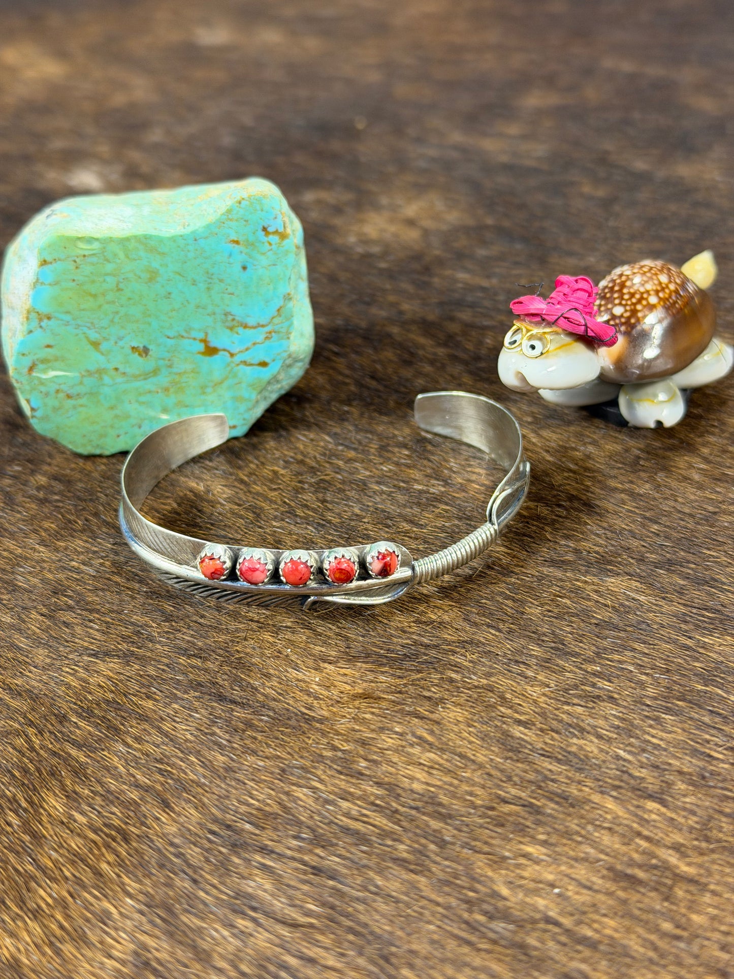 5 Stone Red Spiny Feather Breaclet