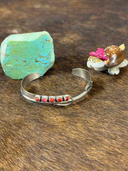 5 Stone Red Spiny Feather Breaclet