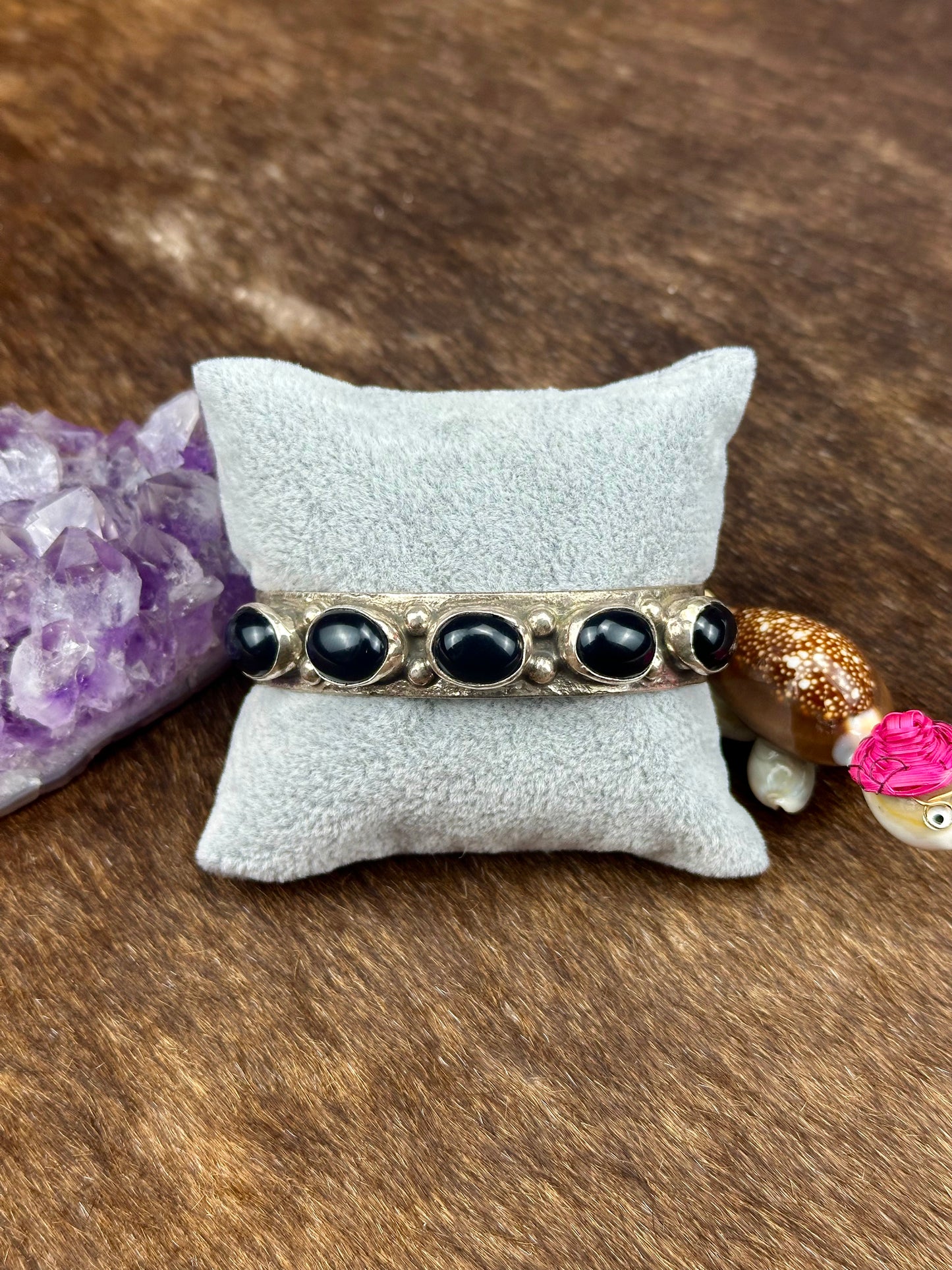 Black Onyx Sterling Silver 5 Stone Cuff