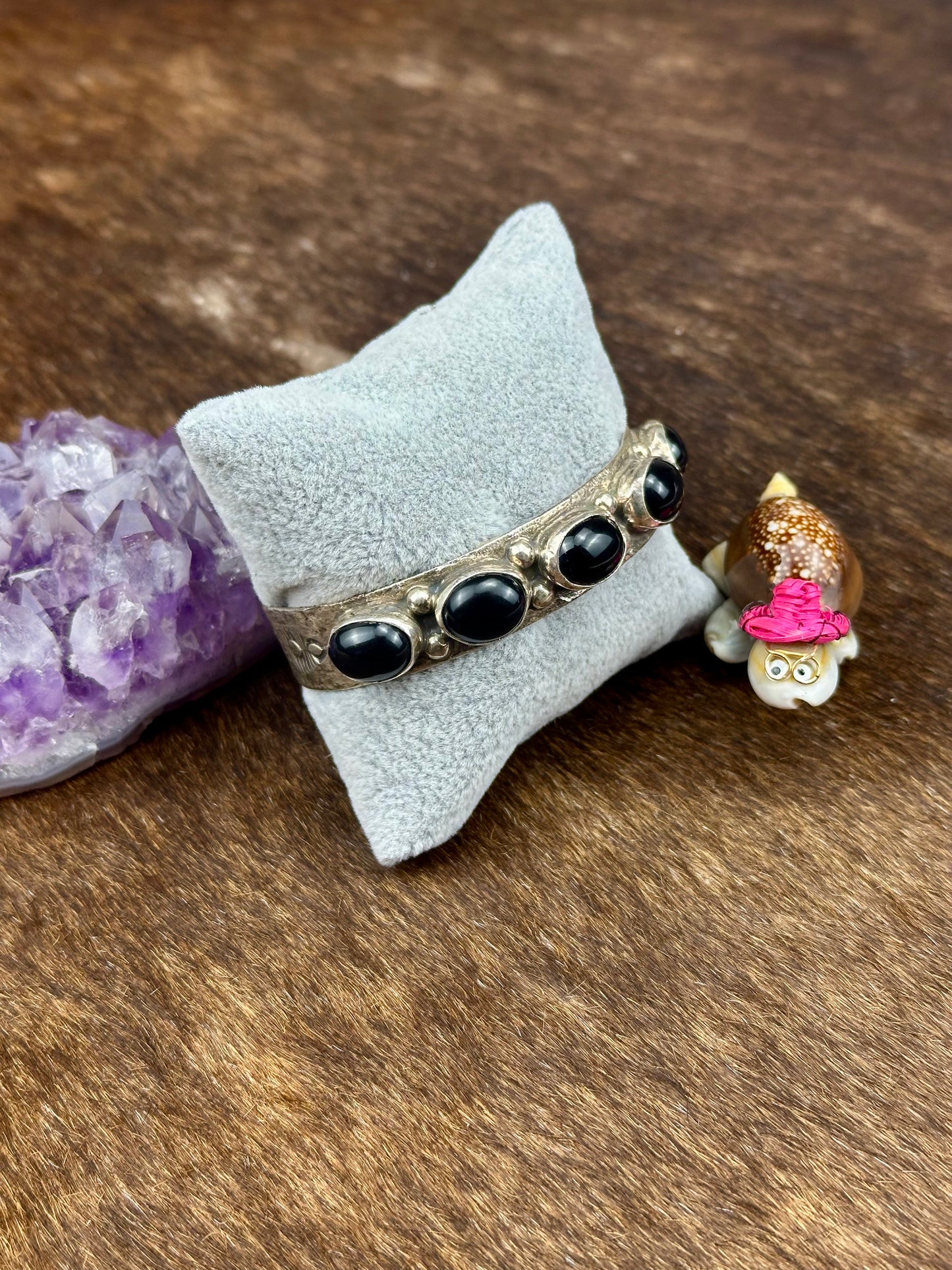 Black Onyx Sterling Silver 5 Stone Cuff