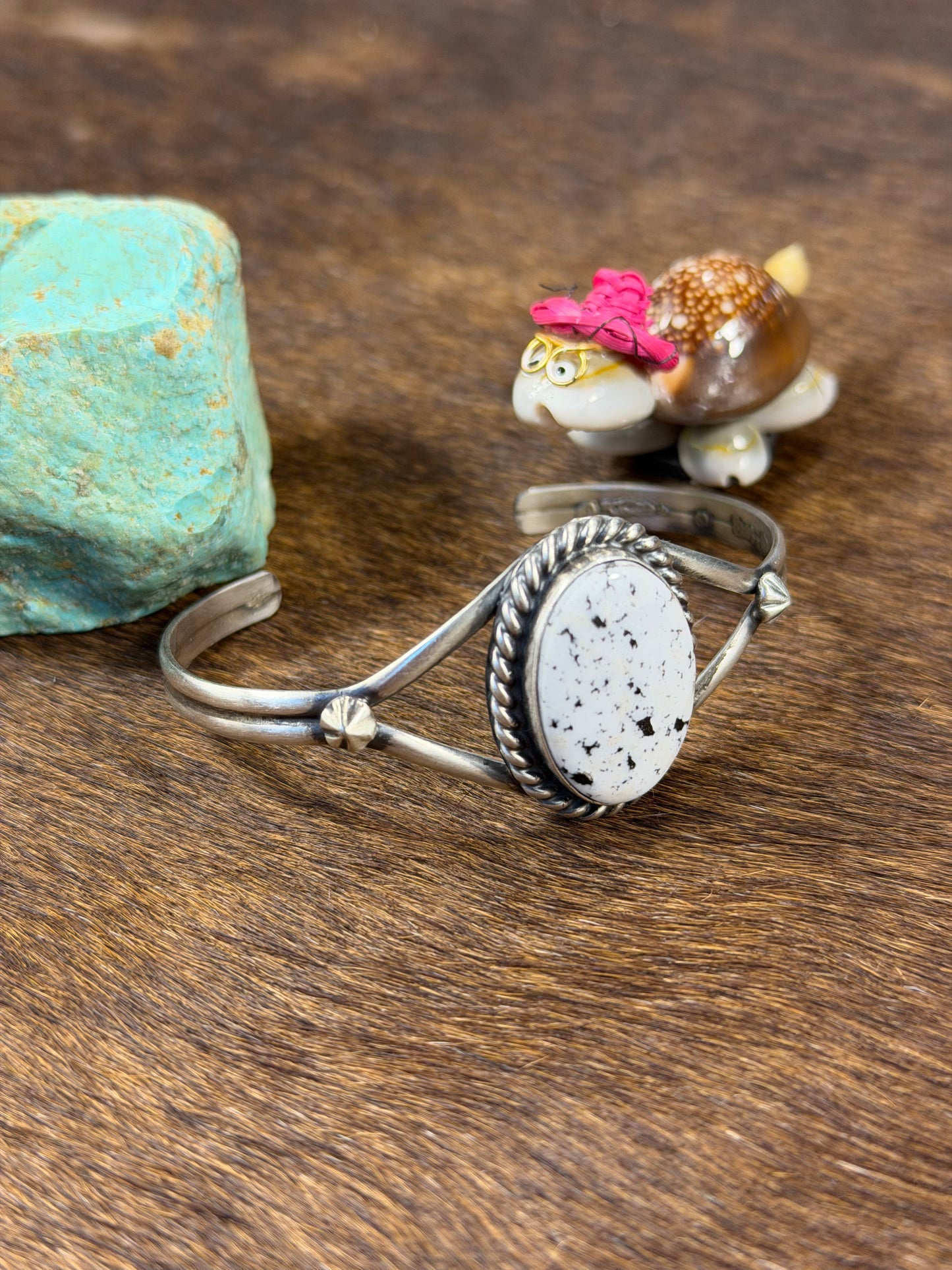 Single Stone White Buffalo Cuff