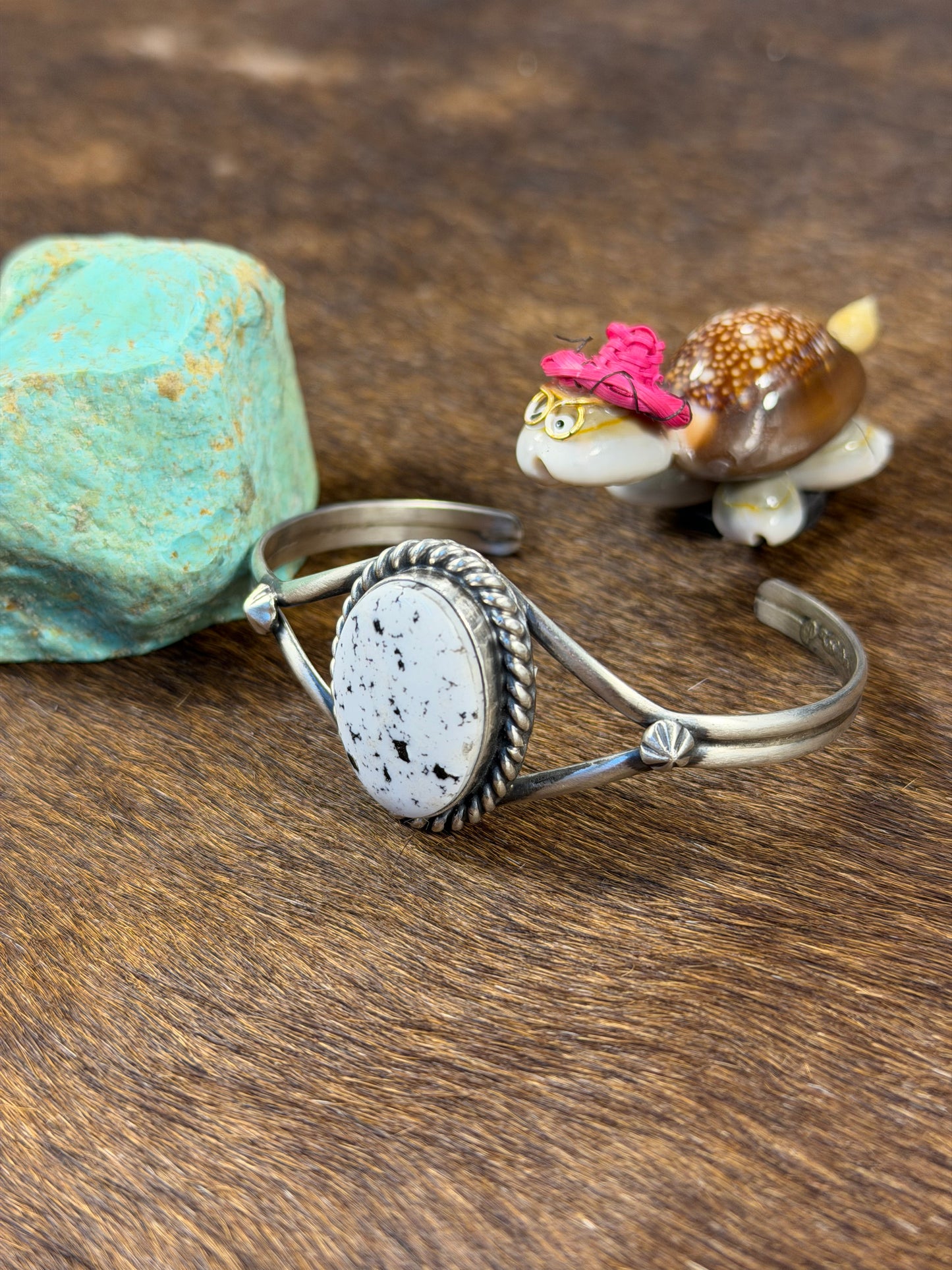 Single Stone White Buffalo Cuff