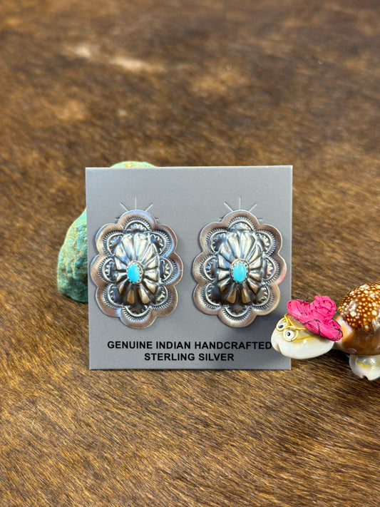 Sterling Sliver & Kingman Turquoise Floral Earring