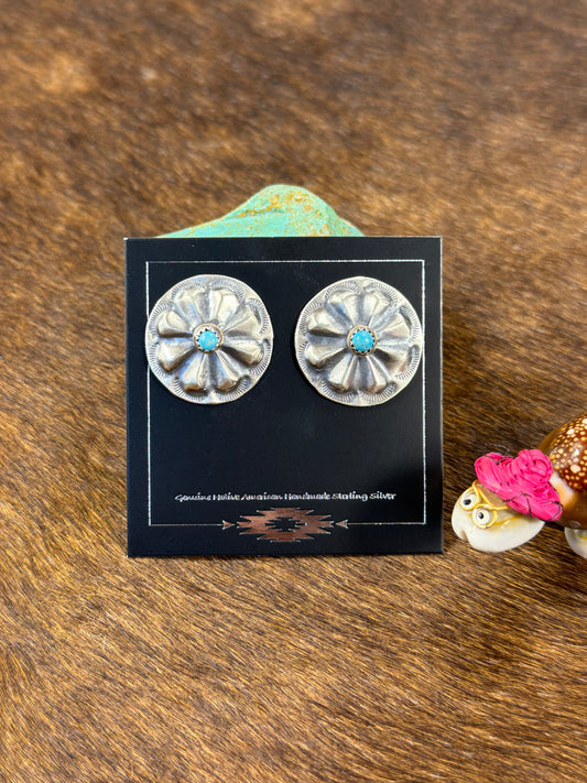 Sterling Sliver & Kingman Turquoise Floral Desk Earring
