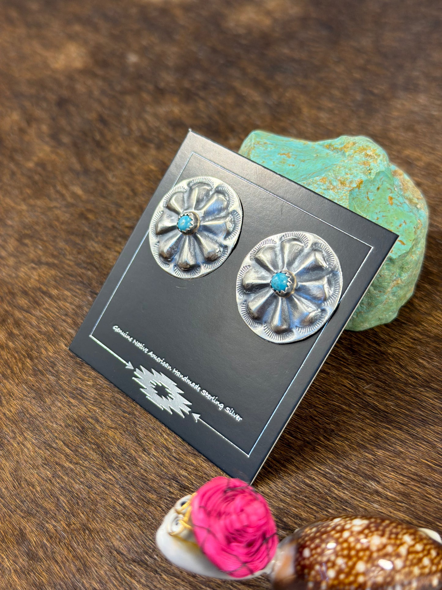 Sterling Sliver & Kingman Turquoise Floral Desk Earring