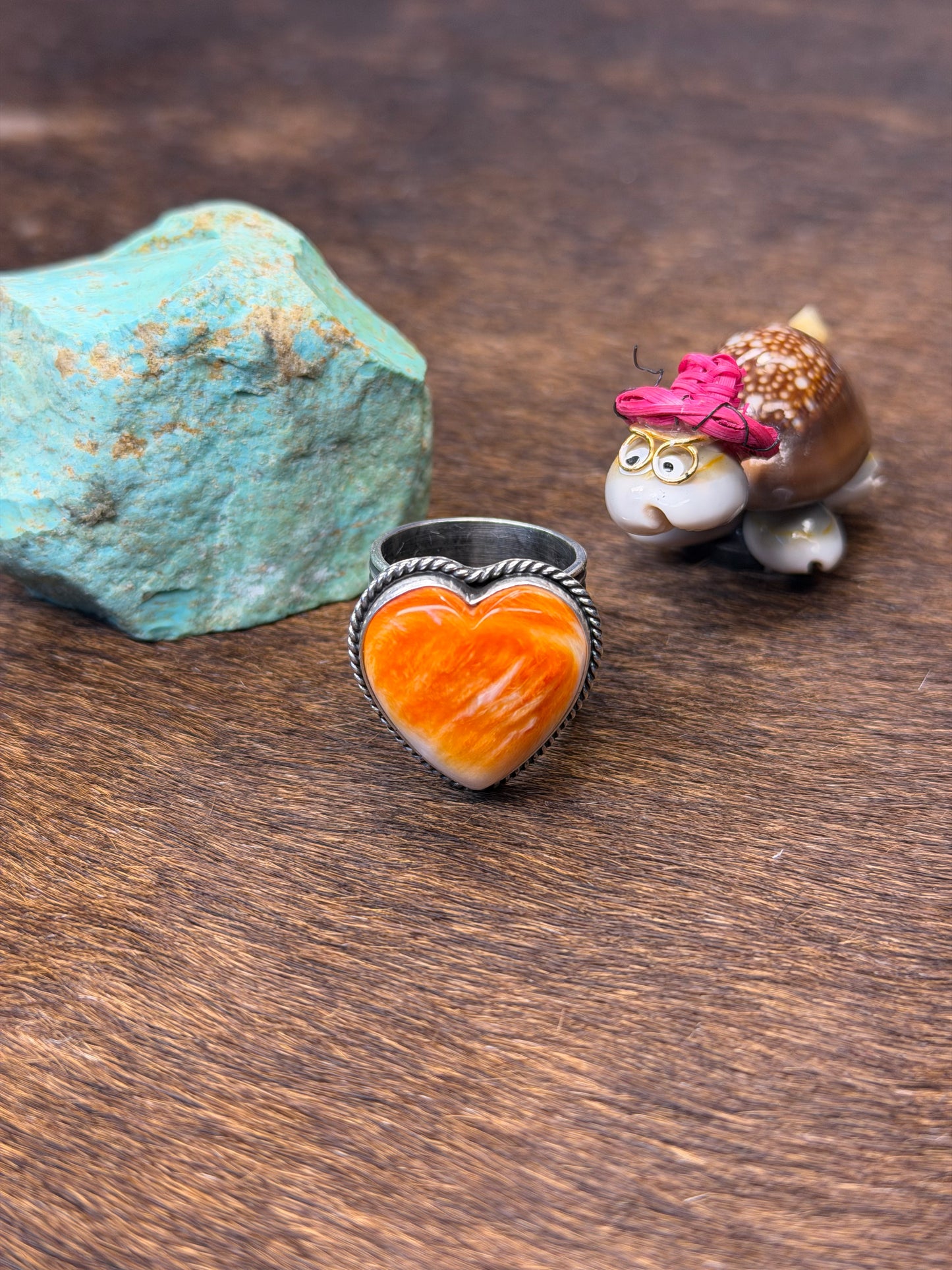 Orange Spiny Heart Ring
