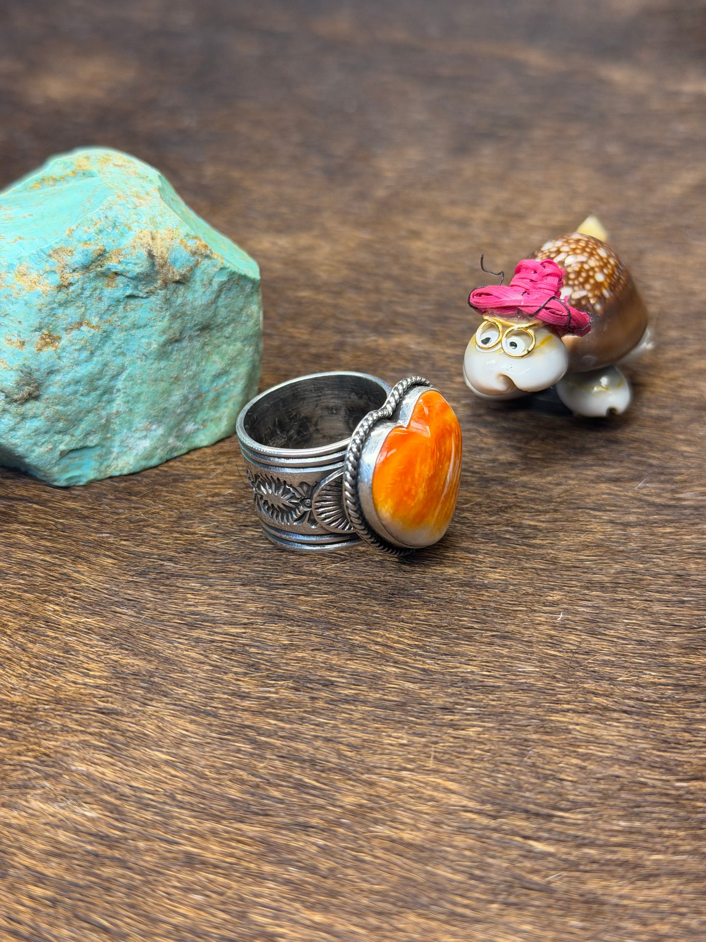 Orange Spiny Heart Ring