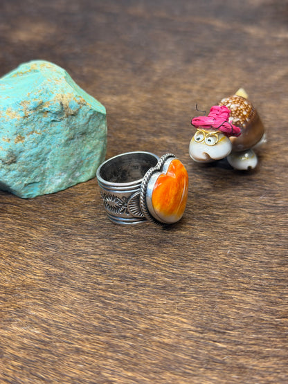 Orange Spiny Heart Ring