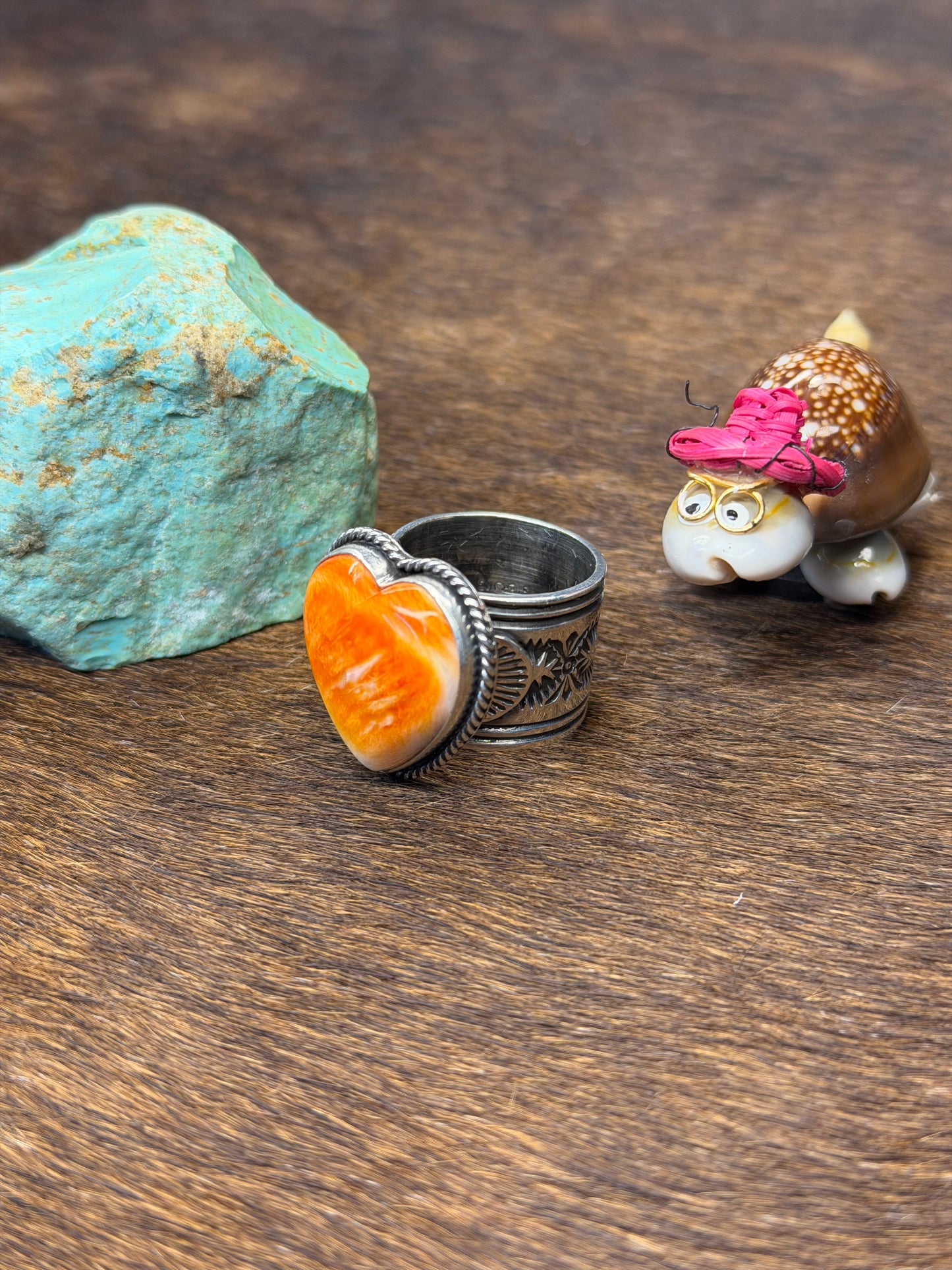 Orange Spiny Heart Ring