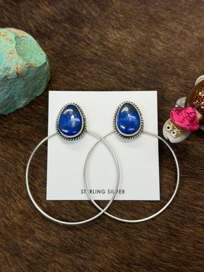 Lapis & Sterling Silver Dangle Hoop Earrings