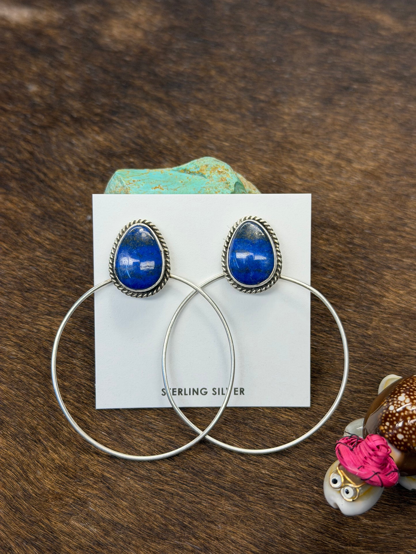Lapis & Sterling Silver Dangle Hoop Earrings