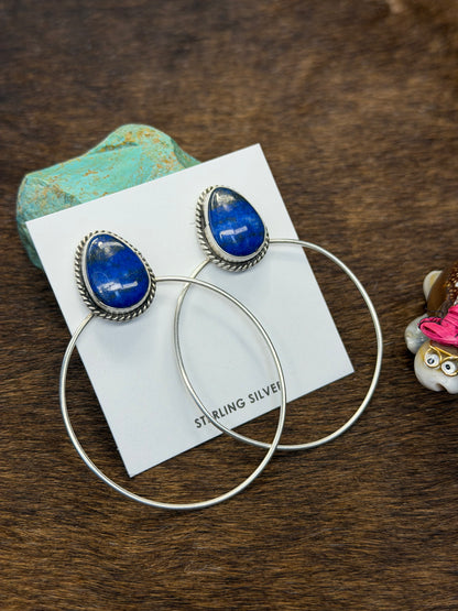 Lapis & Sterling Silver Dangle Hoop Earrings