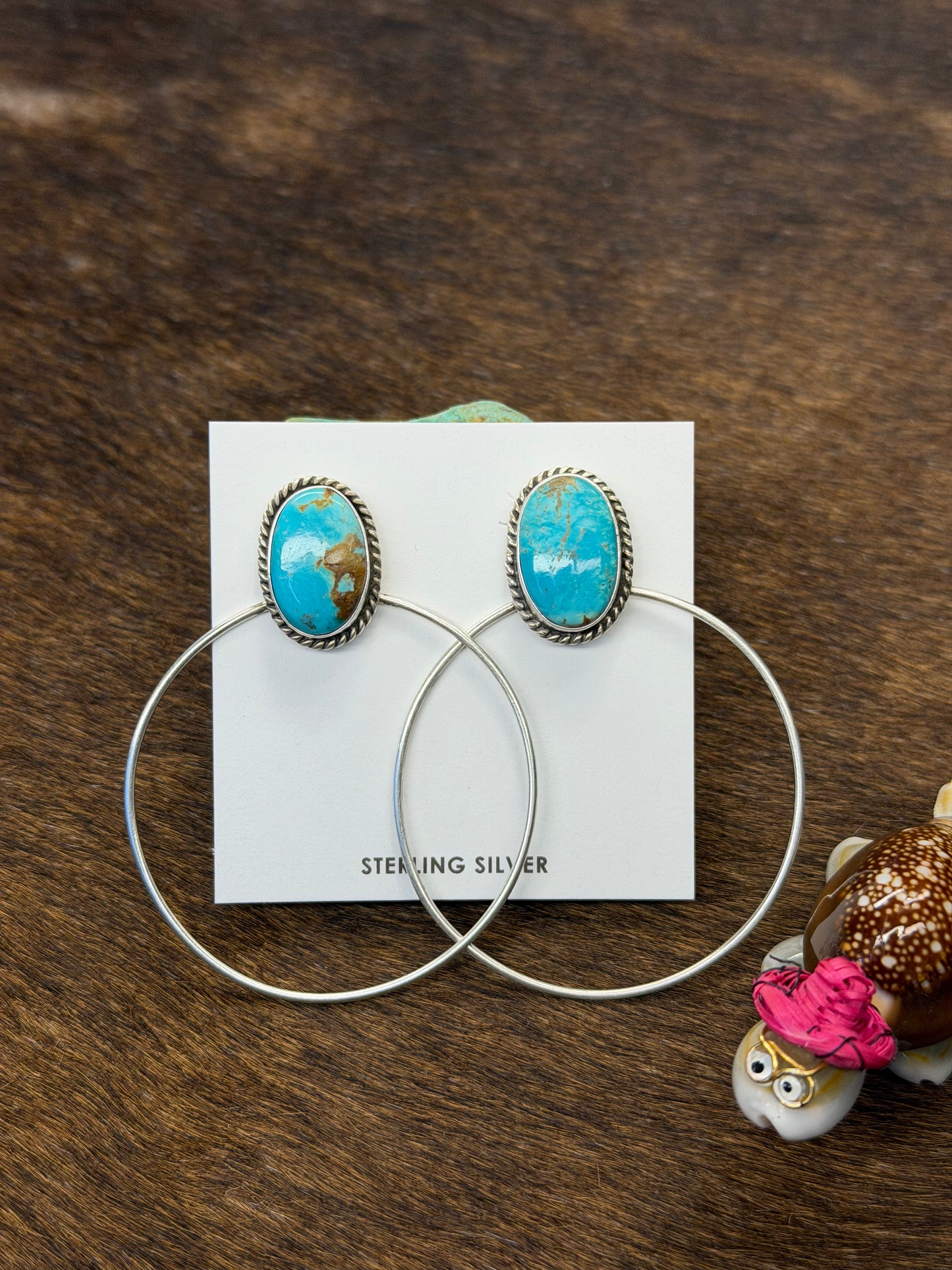 Kingman Turquoise & Sterling Silver Dangle Hoop Earrings