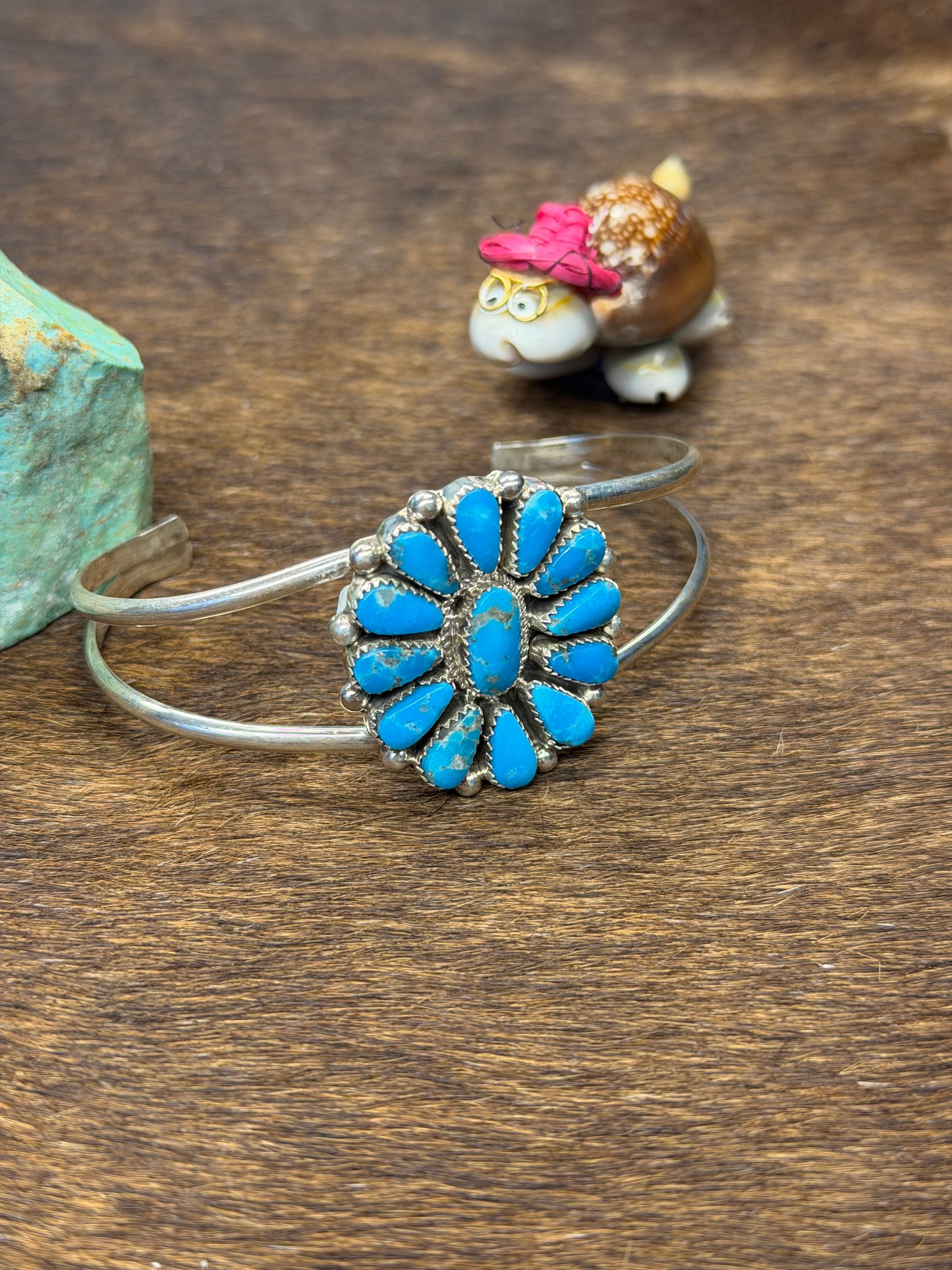 Kingman Turquoise Floral Cluster Cuff