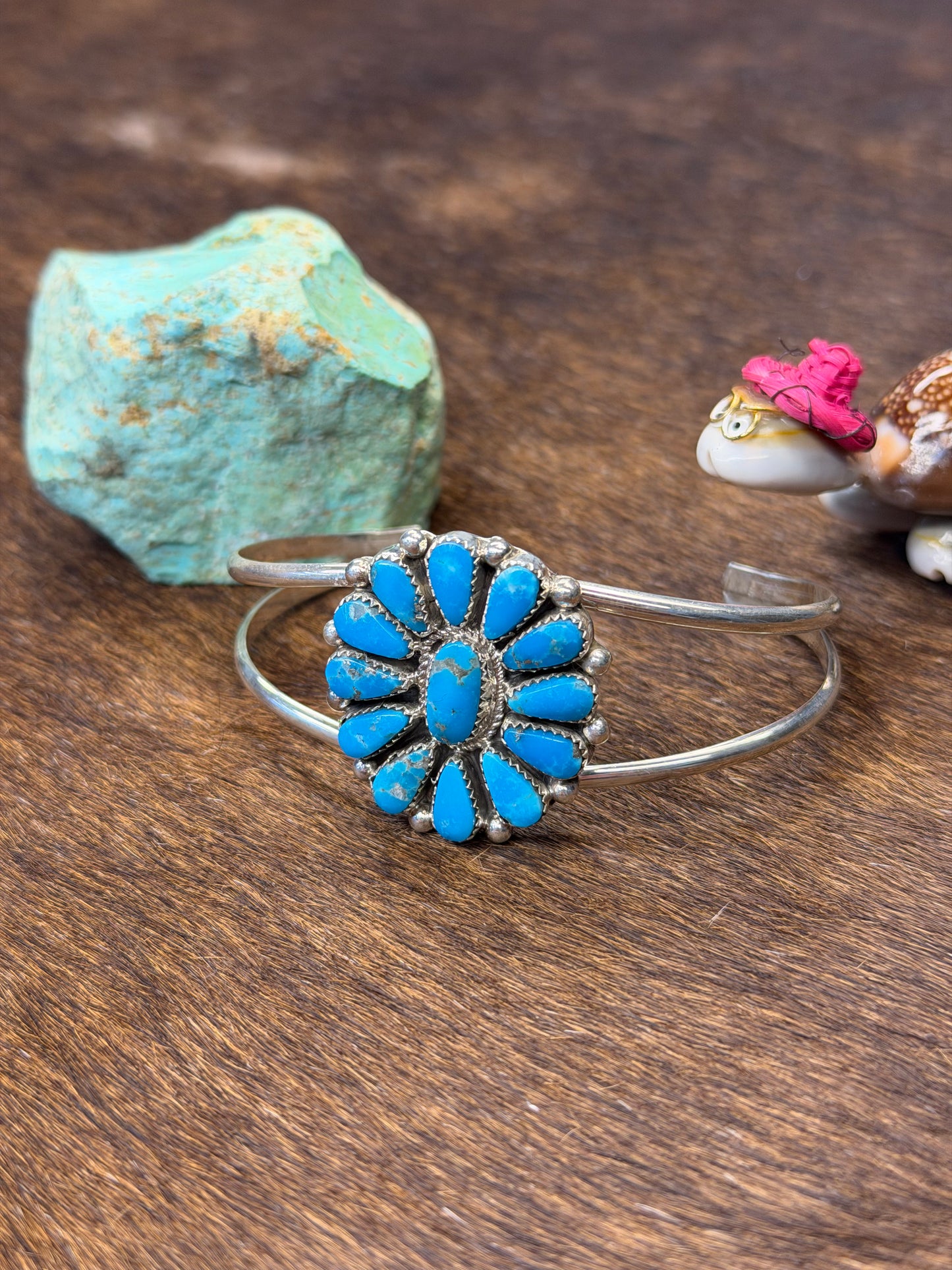 Kingman Turquoise Floral Cluster Cuff