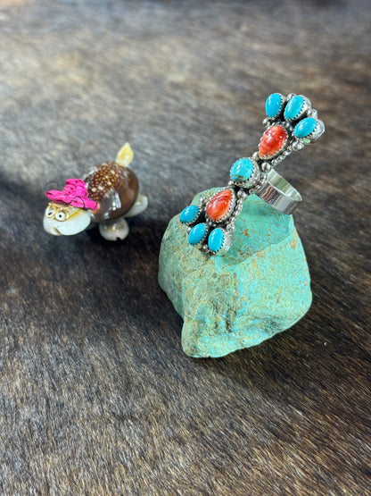 Turquoise and Red Spiny Bow Tie Ring