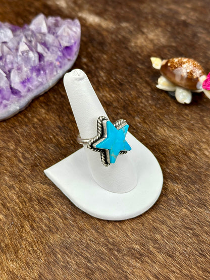 Kingman Turquoise Sterling SIlver Star Ring
