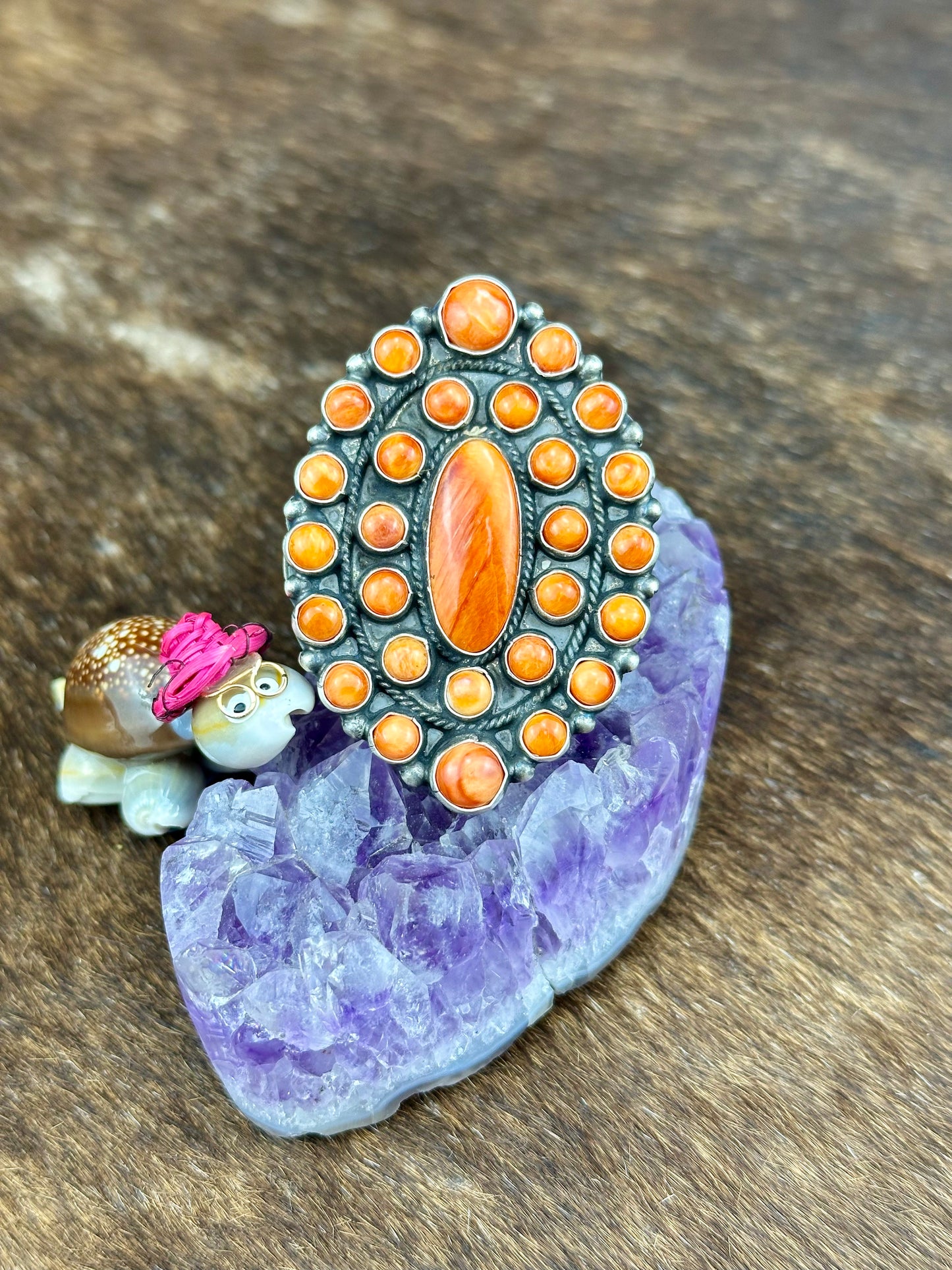 Orange Spiny Sterling Silver Full Cluster Ring