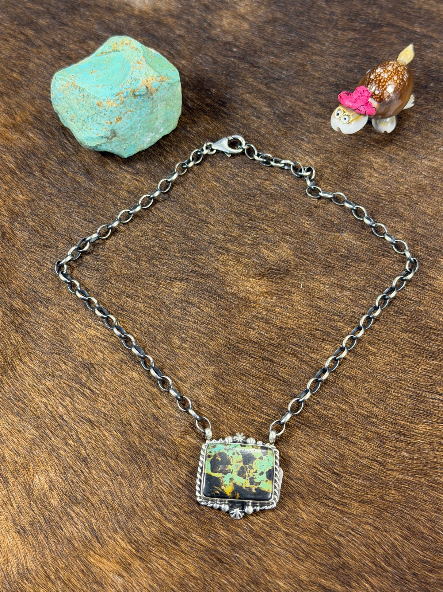 Black Jack Square Fixed Pendant Necklace