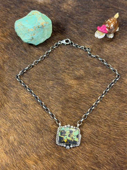 Black Jack Square Fixed Pendant Necklace