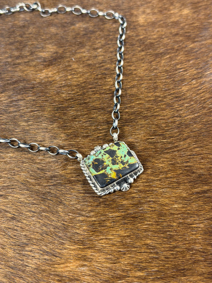 Black Jack Square Fixed Pendant Necklace