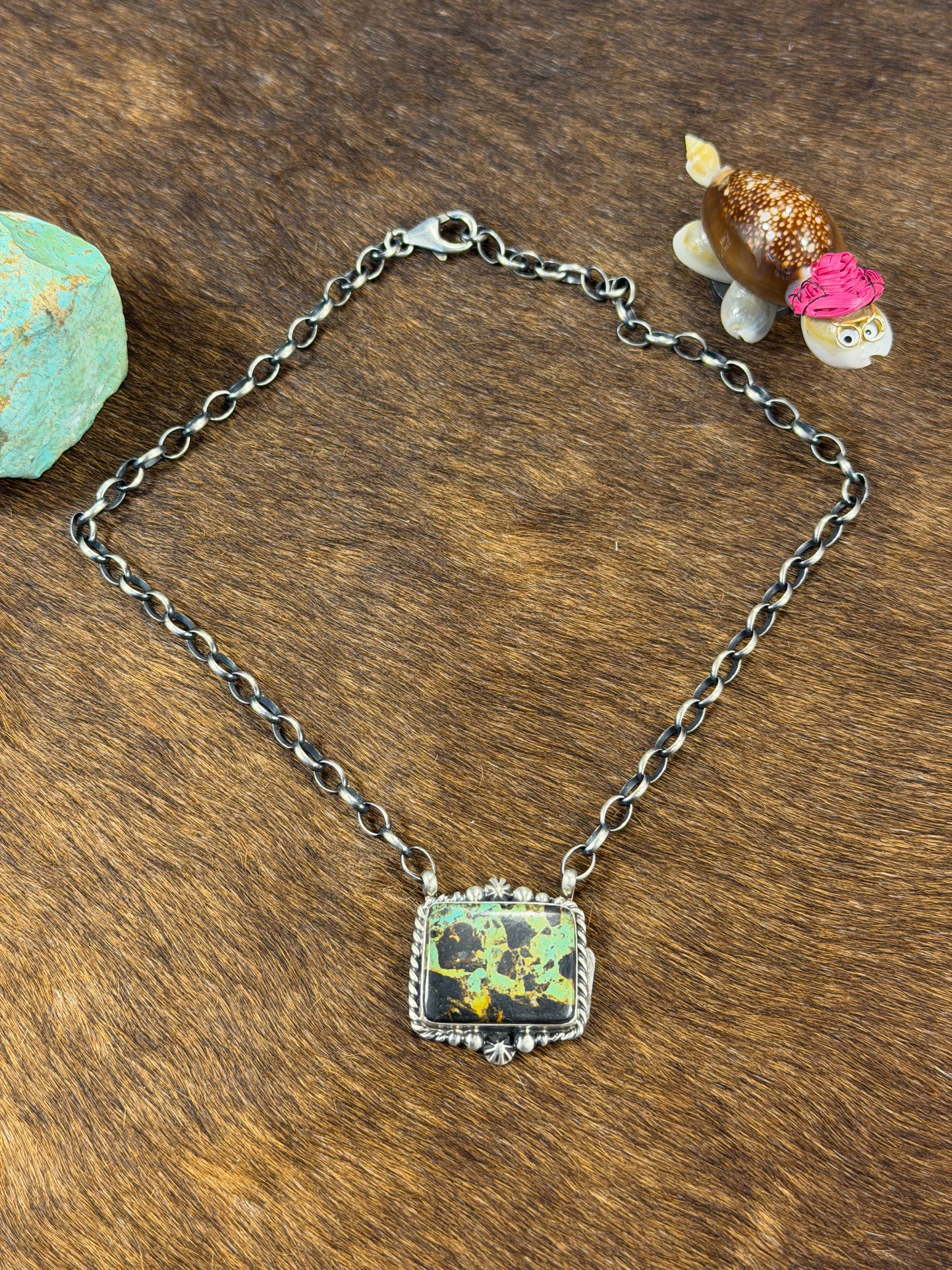 Black Jack Square Fixed Pendant Necklace