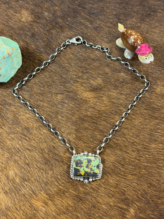 Black Jack Square Fixed Pendant Necklace