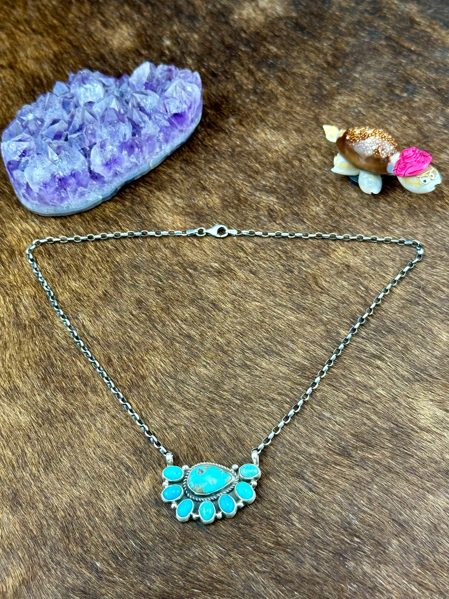 Kingman Turquoise Sterling Silver Half Cluster Necklace