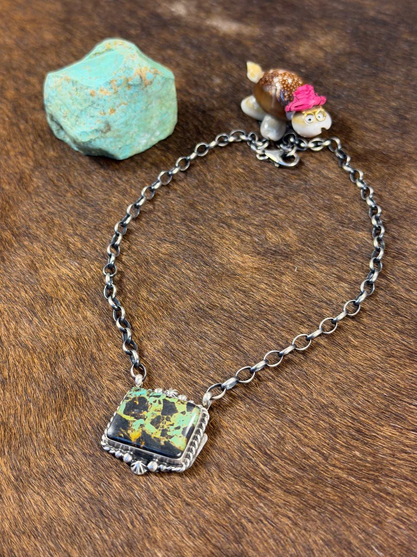 Black Jack Square Fixed Pendant Necklace