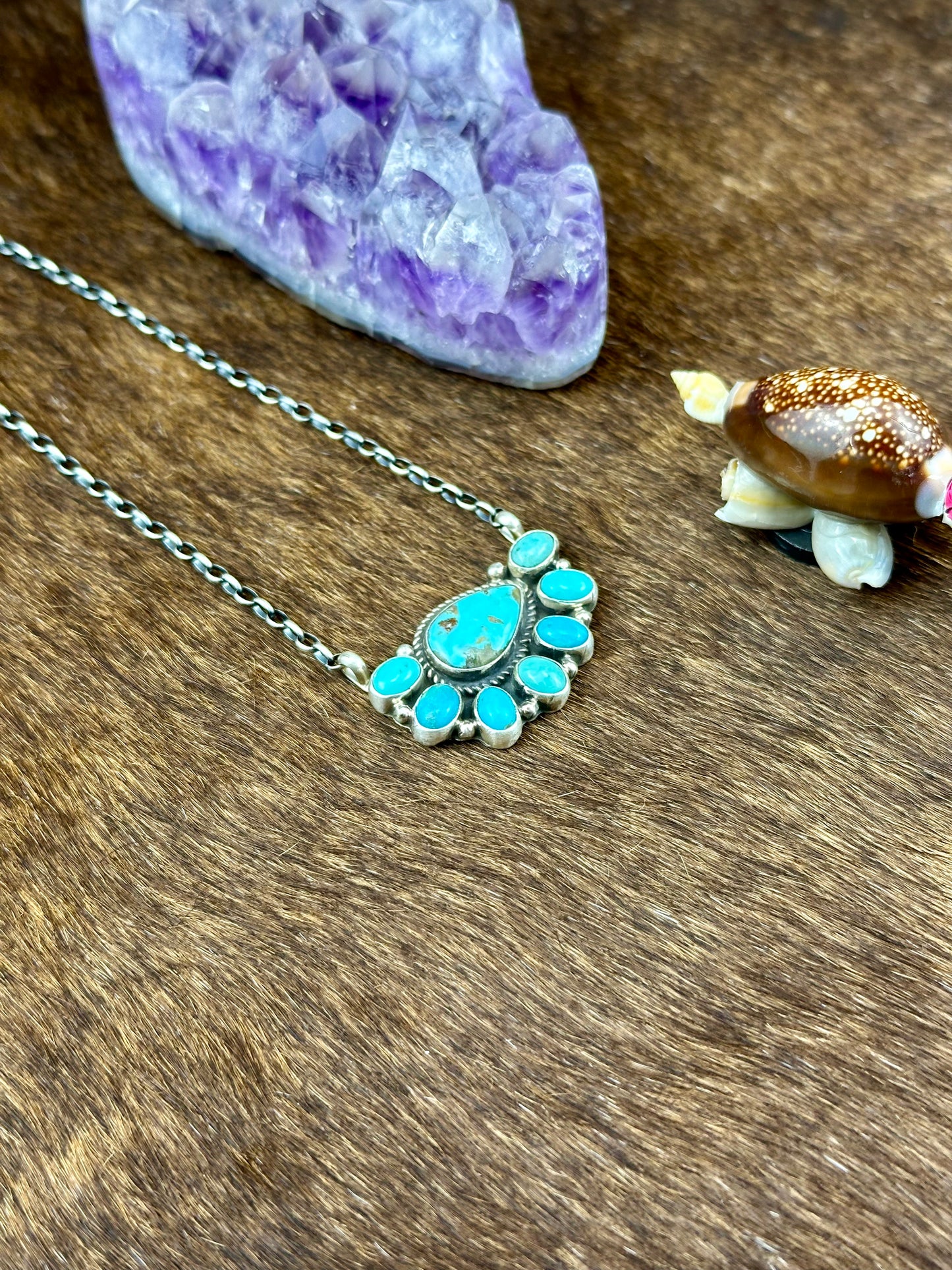 Kingman Turquoise Sterling Silver Half Cluster Necklace
