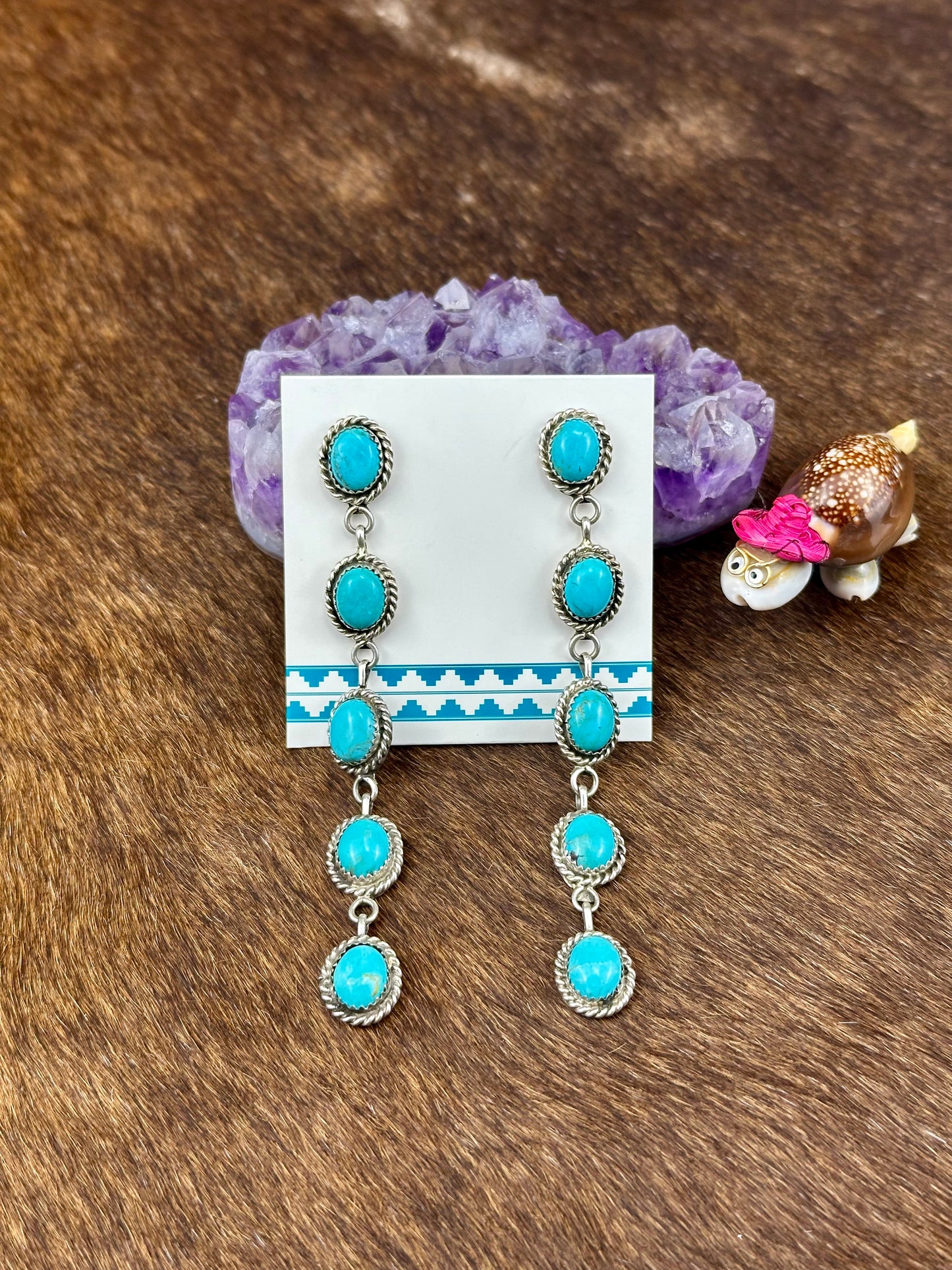 Kingman Turquoise Sterling Silver 5 Stone Dangle Earrings