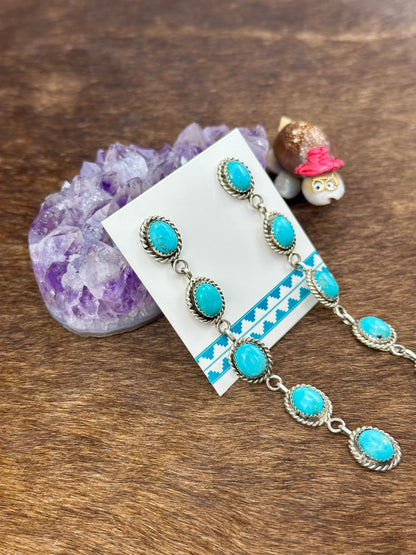 Kingman Turquoise Sterling Silver 5 Stone Dangle Earrings