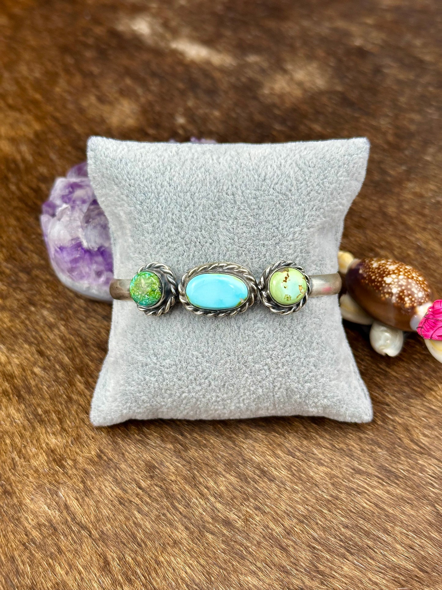 Sonoran Gold Turquoise Sterling Silver Three Stone Cuff