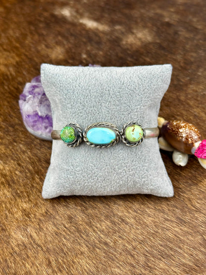 Sonoran Gold Turquoise Sterling Silver Three Stone Cuff