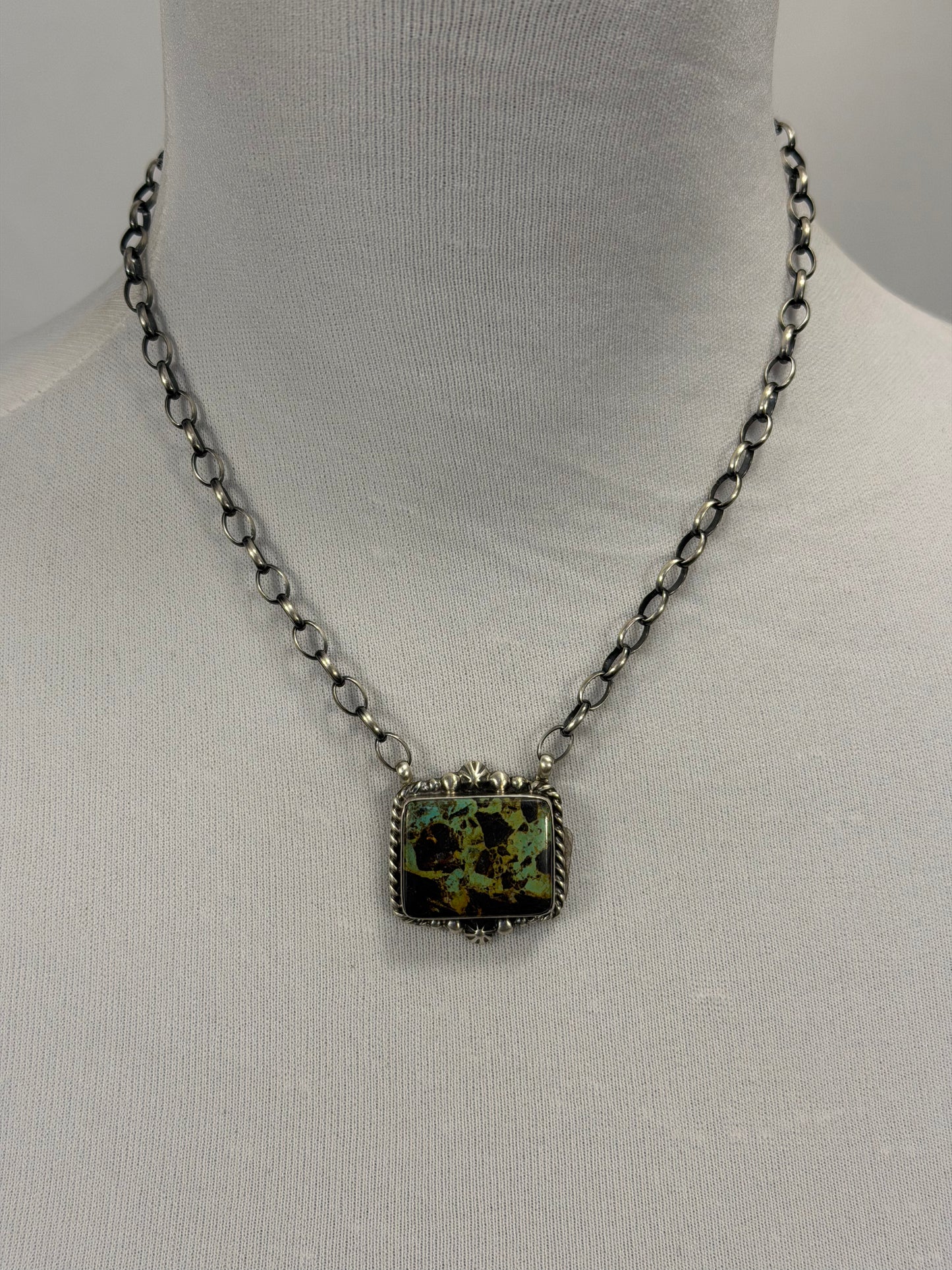 Black Jack Square Fixed Pendant Necklace