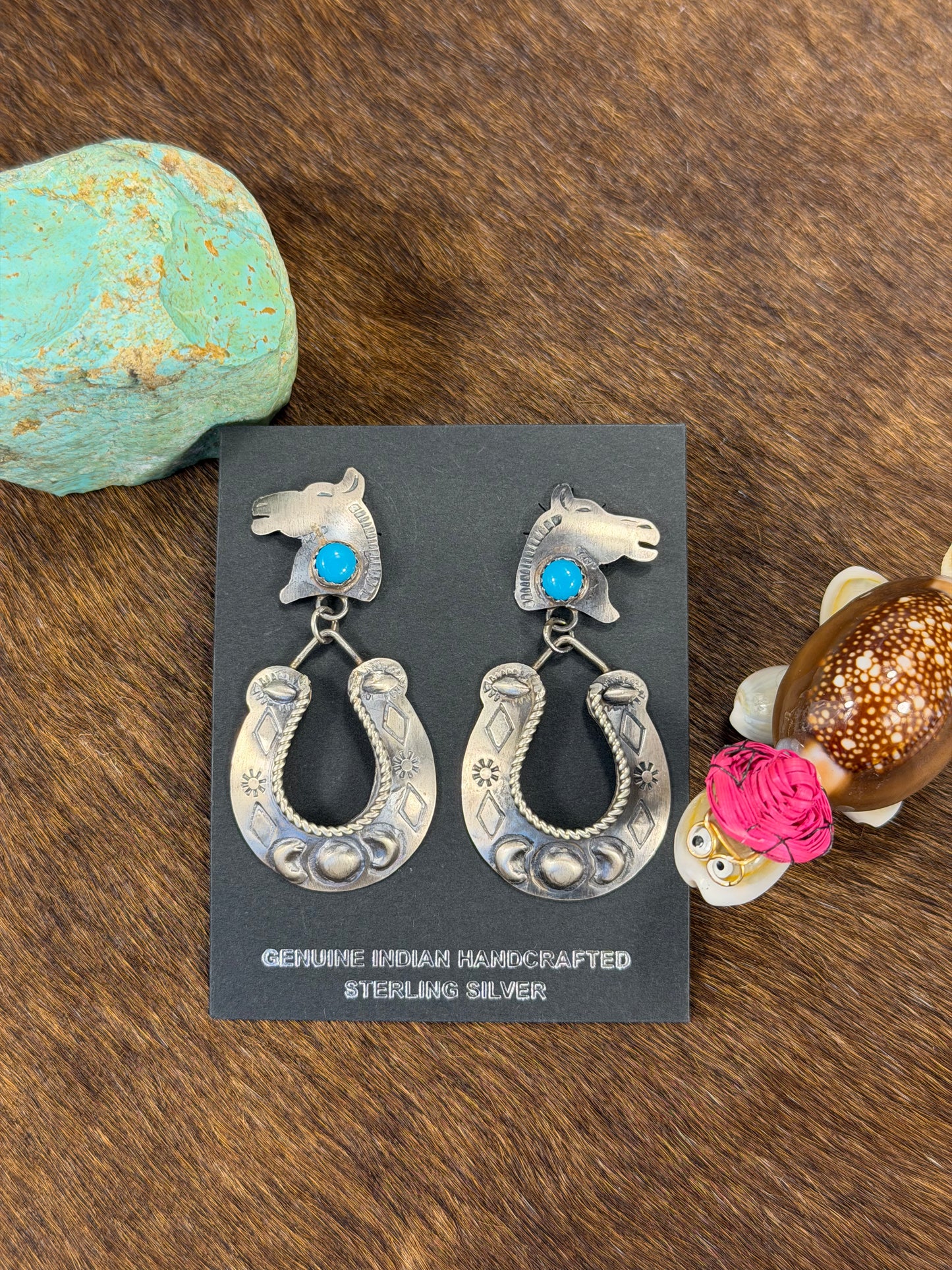 Sterling Sliver & Kingman Turquoise Horseshoe Earring