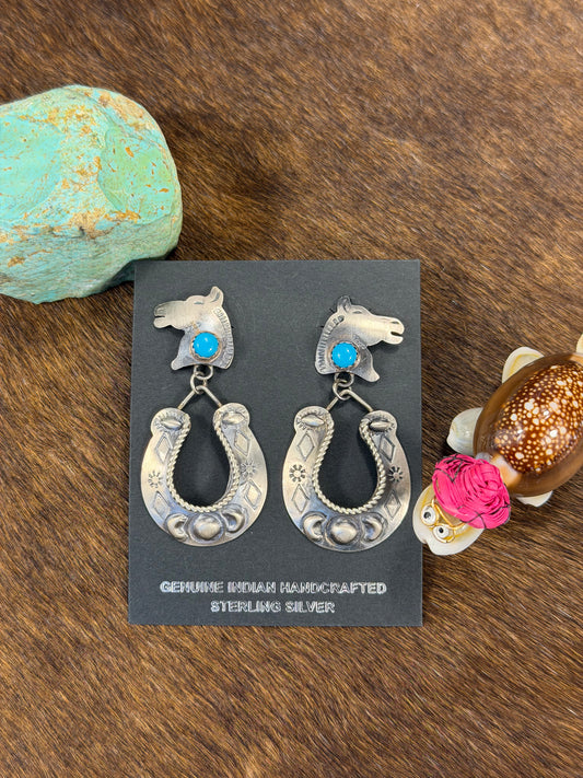 Sterling Sliver & Kingman Turquoise Horseshoe Earring