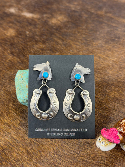 Sterling Sliver & Kingman Turquoise Horseshoe Earring