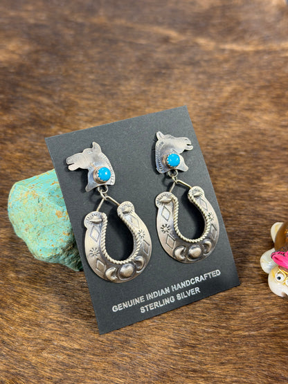 Sterling Sliver & Kingman Turquoise Horseshoe Earring