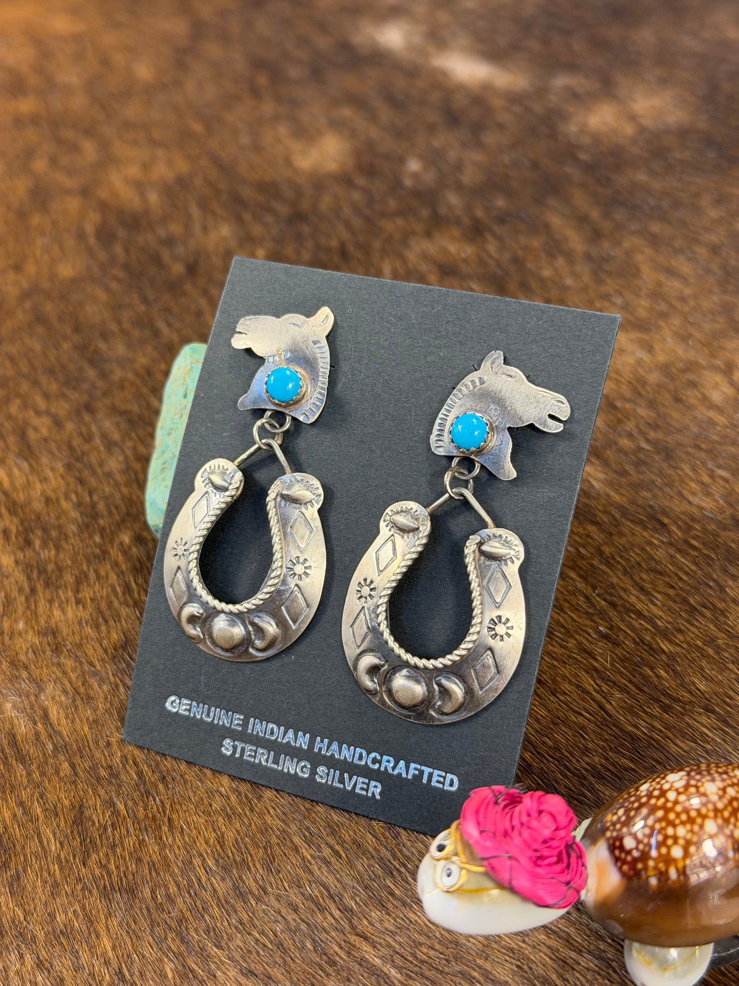 Sterling Sliver & Kingman Turquoise Horseshoe Earring