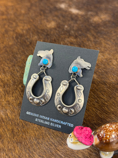 Sterling Sliver & Kingman Turquoise Horseshoe Earring